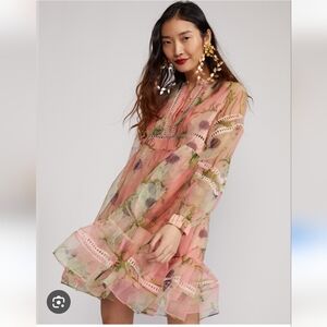 Cynthia Rowley Poppy Organza Pink Floral Dress Size S